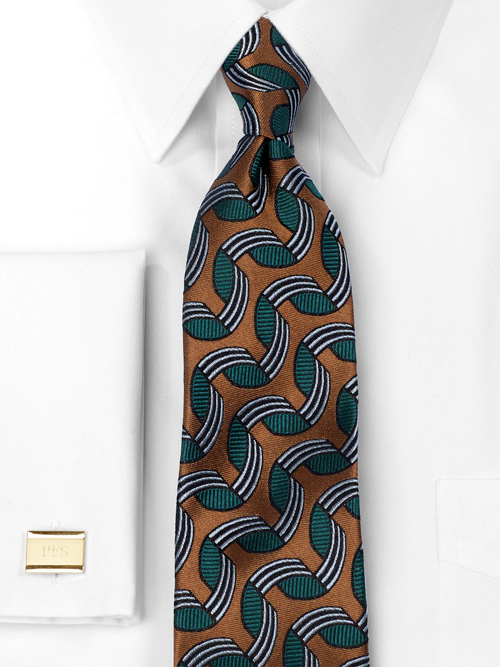 Abstract Woven Silk Tie - Brown/green - Image 2