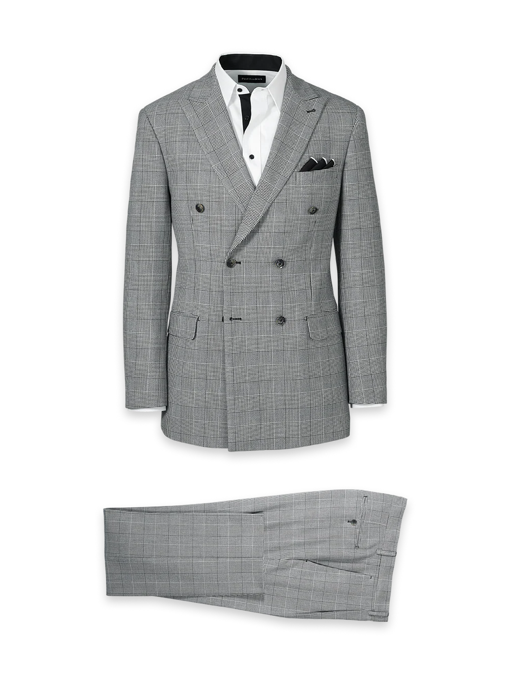 Black/White Plaid Houndstooth Double Breasted Peak Lapel Suit - Black/white