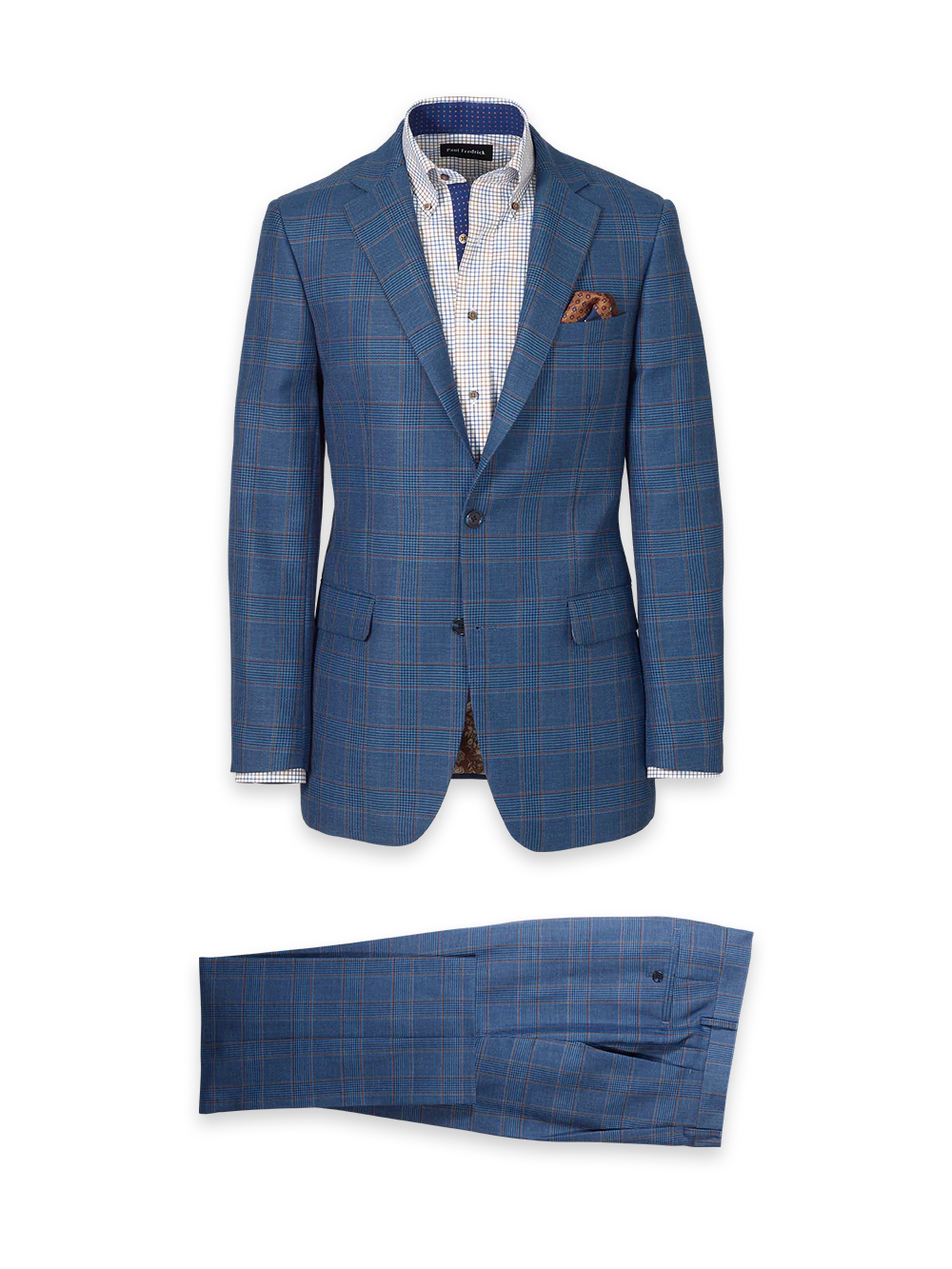 Blue/Tan Wool Blend Plaid Single Breasted Notch Lapel Suit - Blue/tan