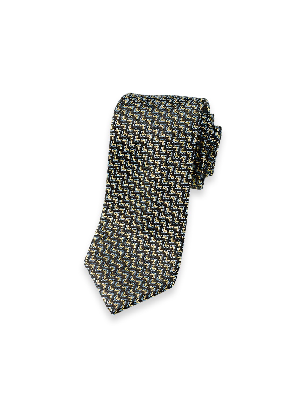Chevron Lurex Woven Silk Tie - Blue