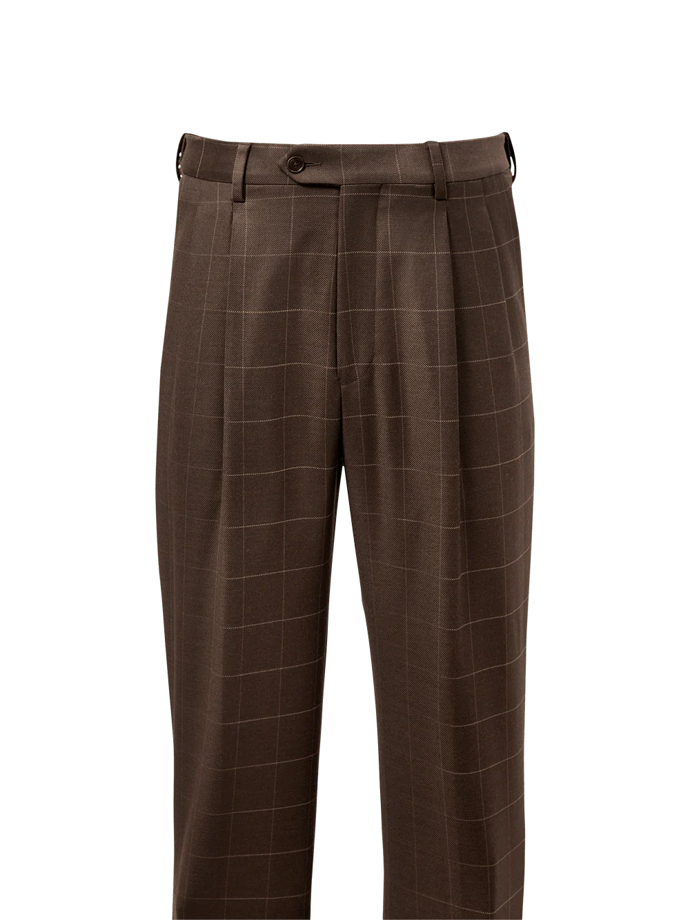 Classic Fit Essential Wool Pleated Suit Pants - Brown Windowpane - Image 2