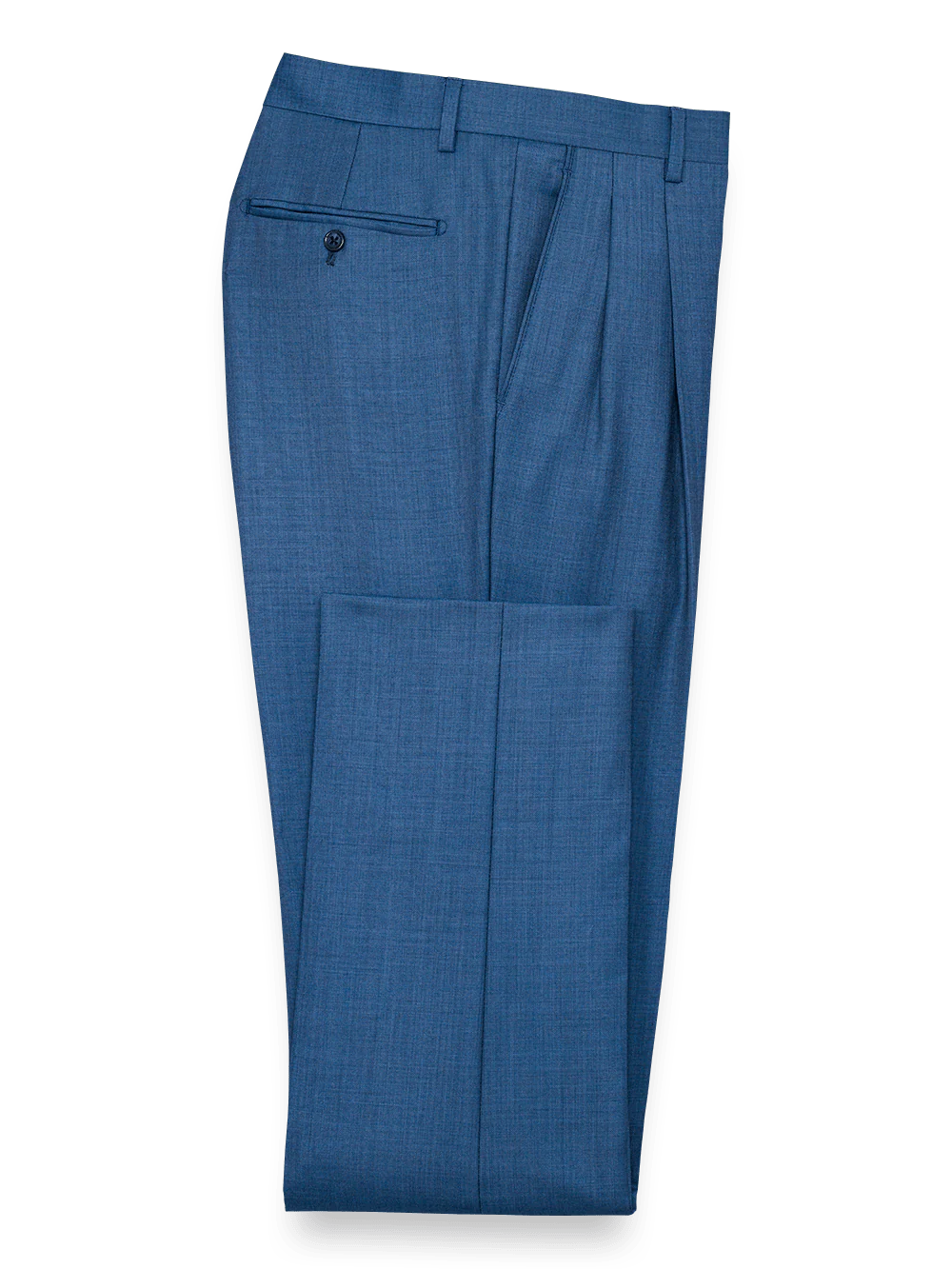Classic Fit Sharkskin Pleated Suit Pants - Slate Blue