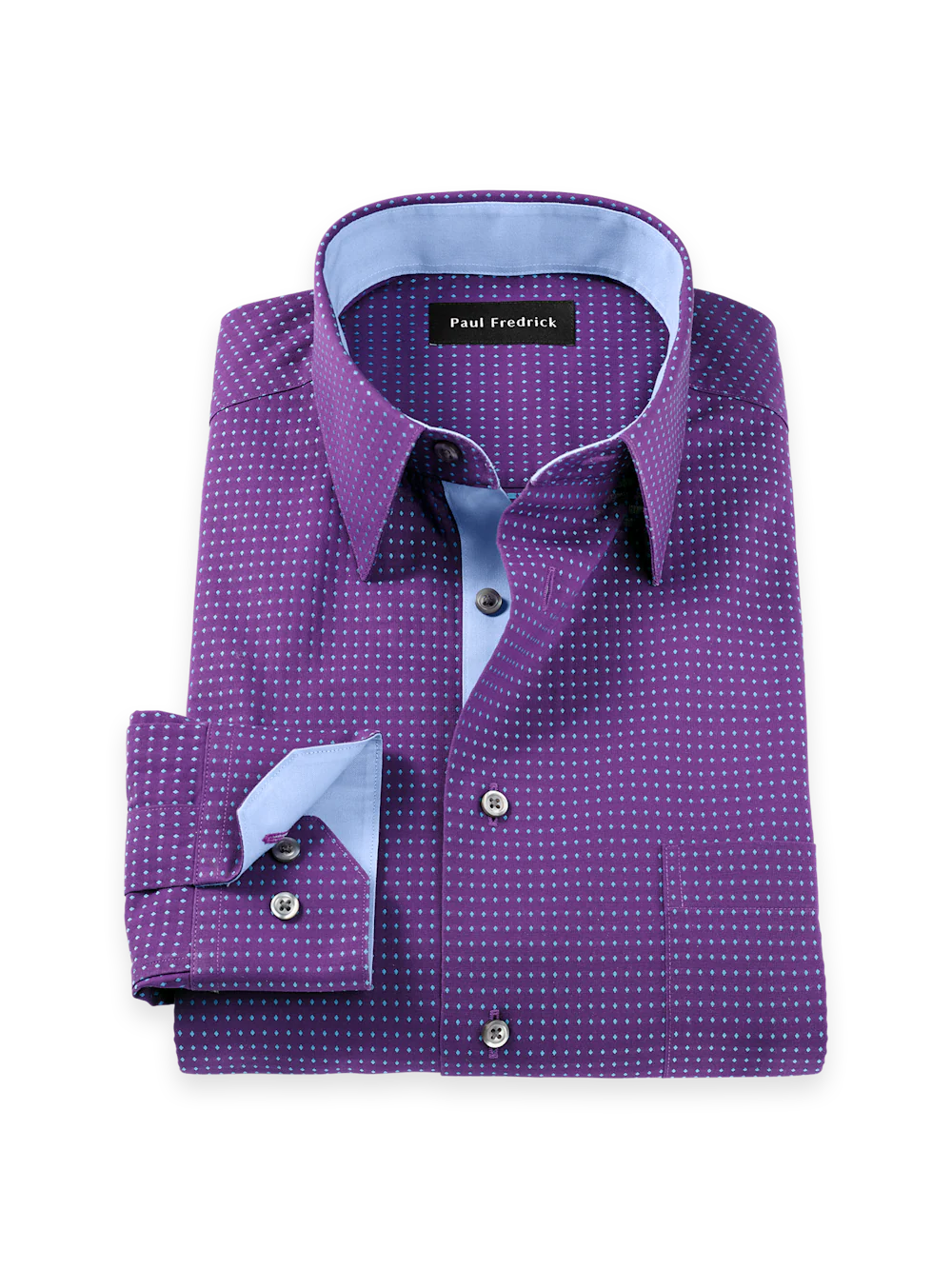 Comfort Stretch Non-Iron Dot Dress Shirt With Contrast Trim - Purple