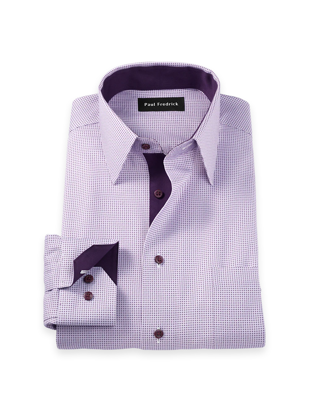 Comfort Stretch Non-Iron Geometric Dress Shirt With Contrast Trim - Purple
