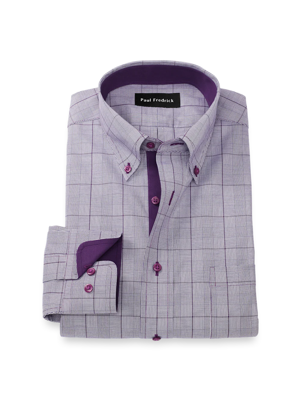 Comfort Stretch Non-Iron Glen Plaid Dress Shirt With Contrast Trim - Purple