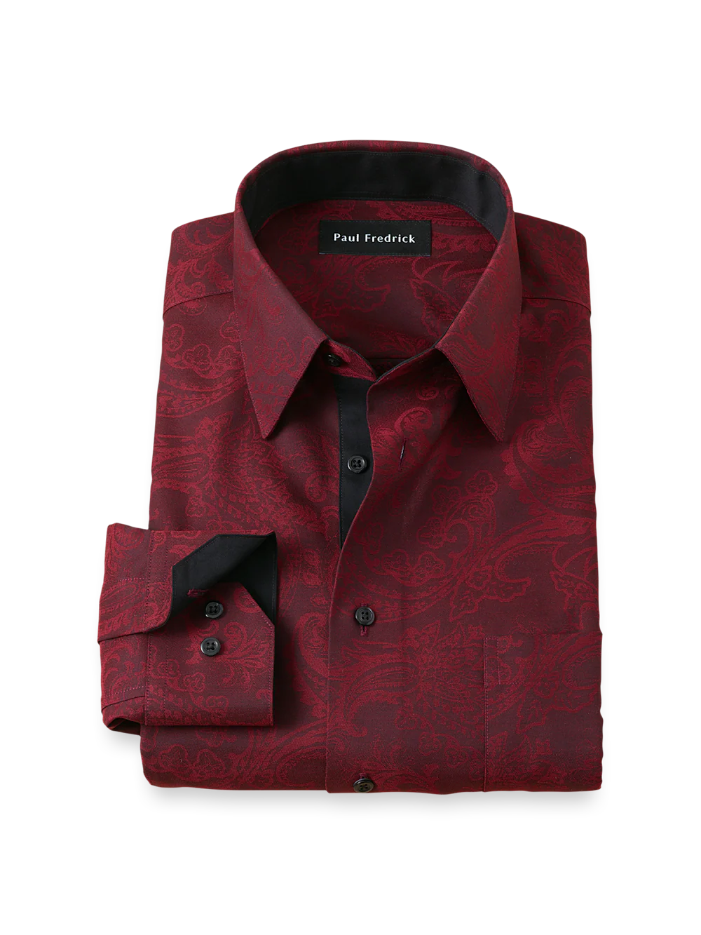 Comfort Stretch Non-Iron Paisley Dress Shirt With Contrast Trim - Burgundy