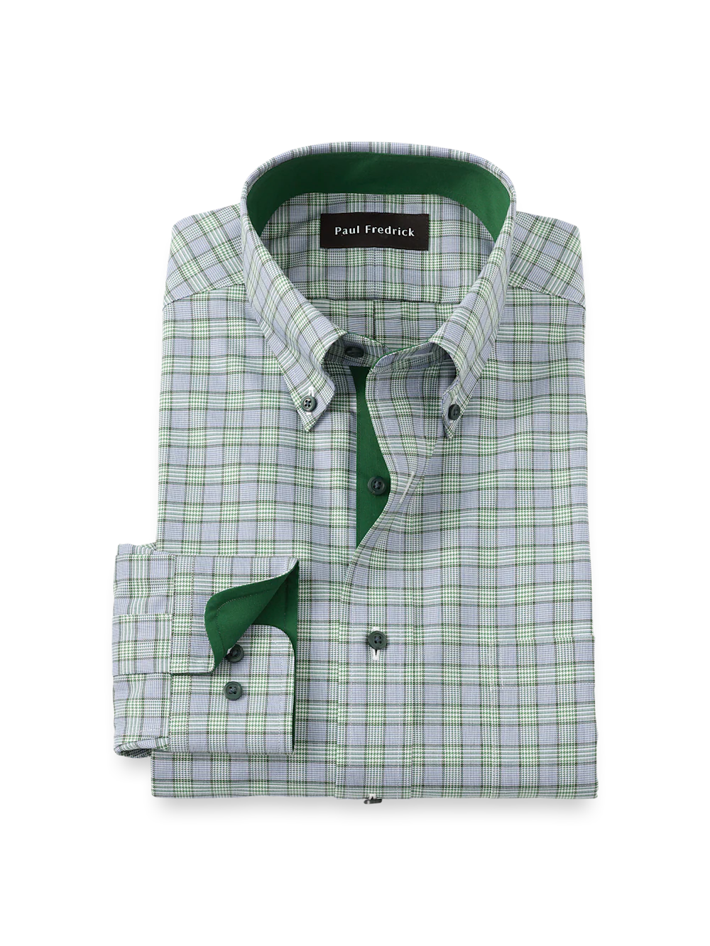 Comfort Stretch Non-Iron Plaid Dress Shirt With Contrast Trim - Green