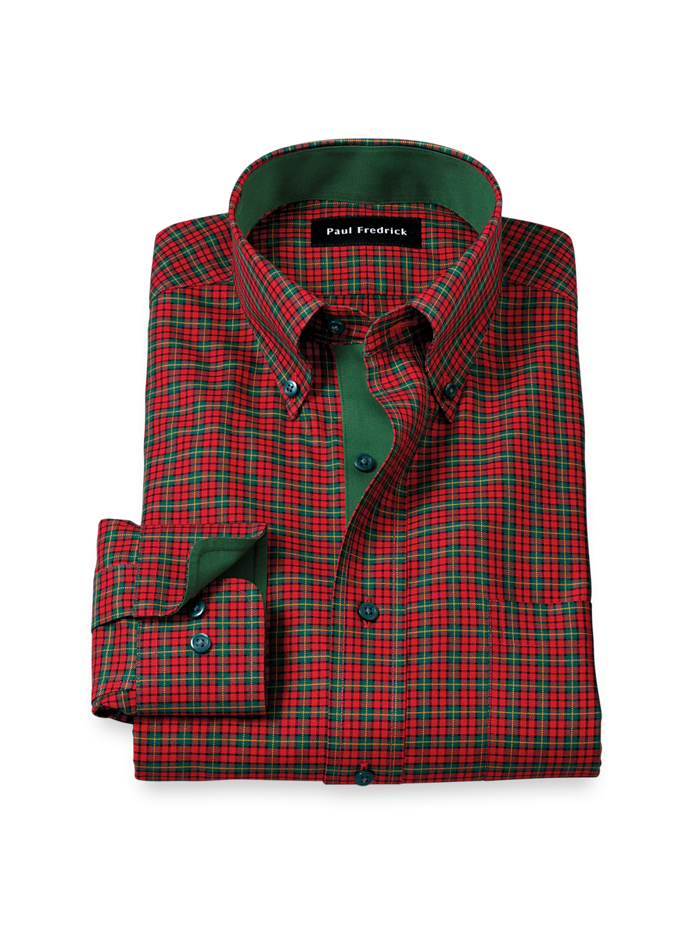Comfort Stretch Non-Iron Plaid Dress Shirt With Contrast Trim - Red/green