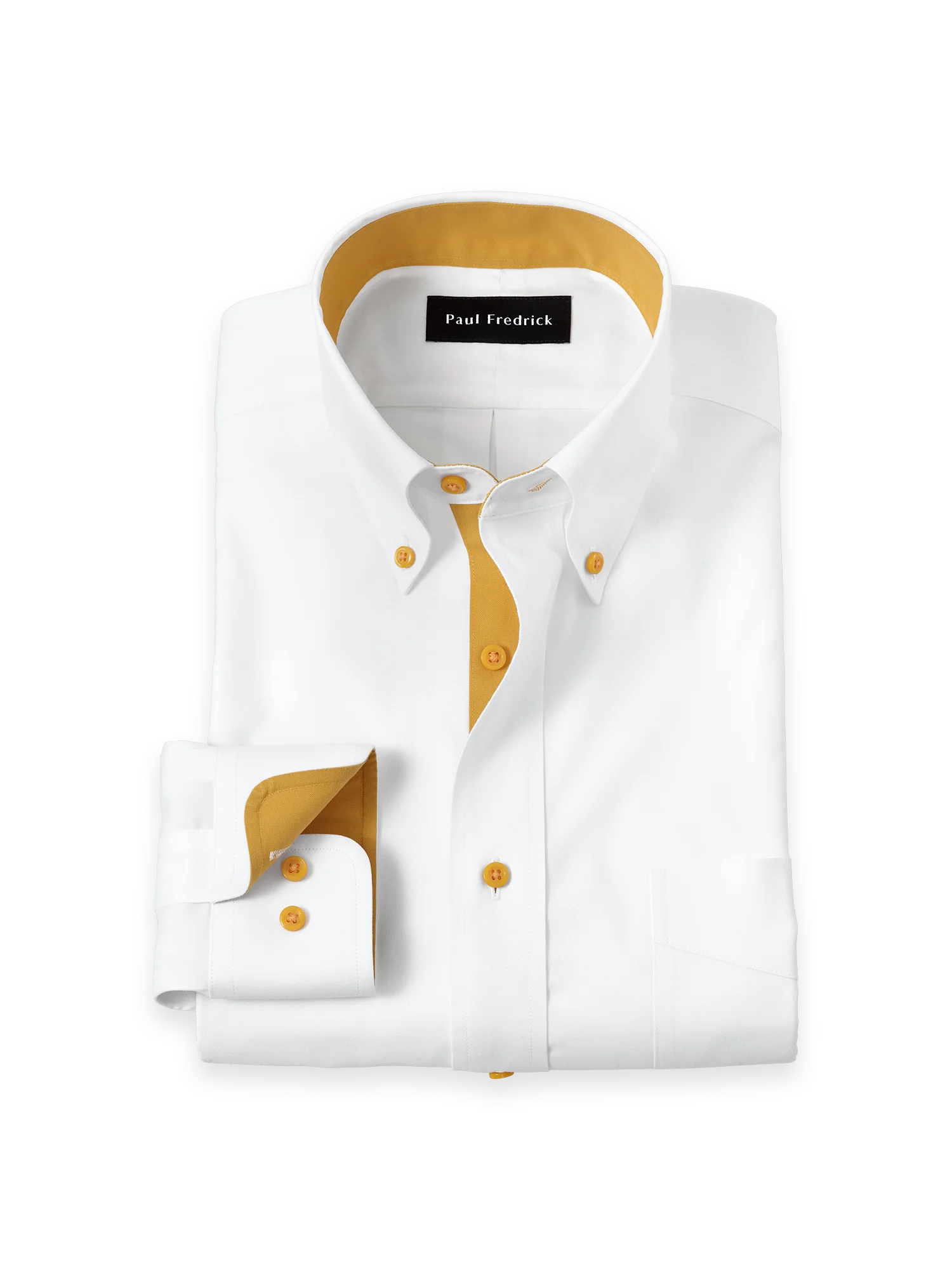 Comfort Stretch Non-Iron Solid Dress Shirt With Contrast Trim - White/gold