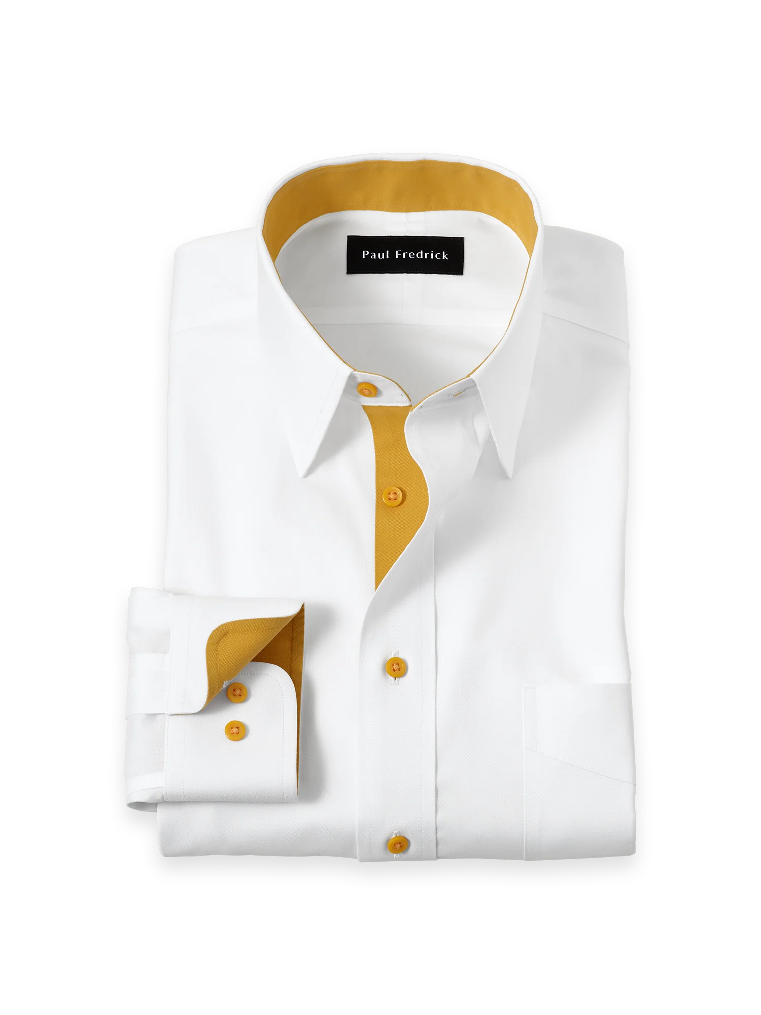 Comfort Stretch Non-Iron Solid Dress Shirt With Contrast Trim - White/gold