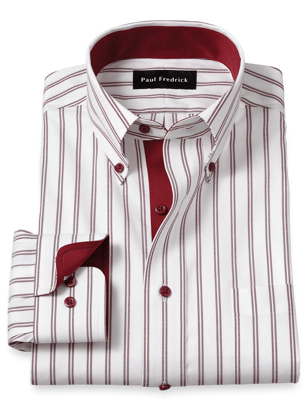 Comfort Stretch Non-Iron Stripe Dress Shirt With Contrast Trim - Burgundy