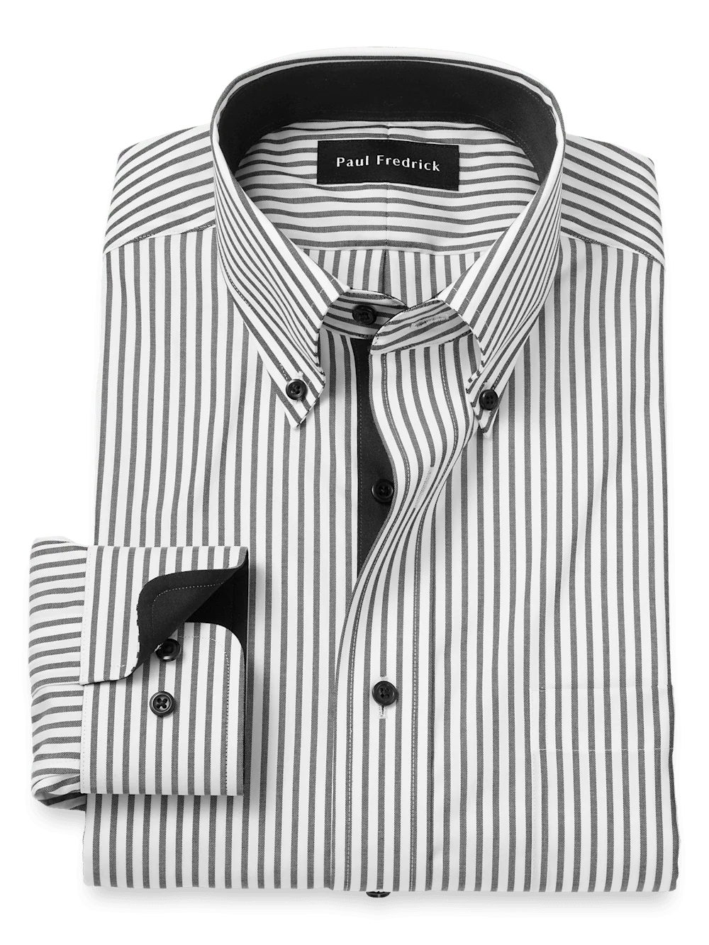 Comfort Stretch Non-Iron Stripe Dress Shirt With Contrast Trim - White/black