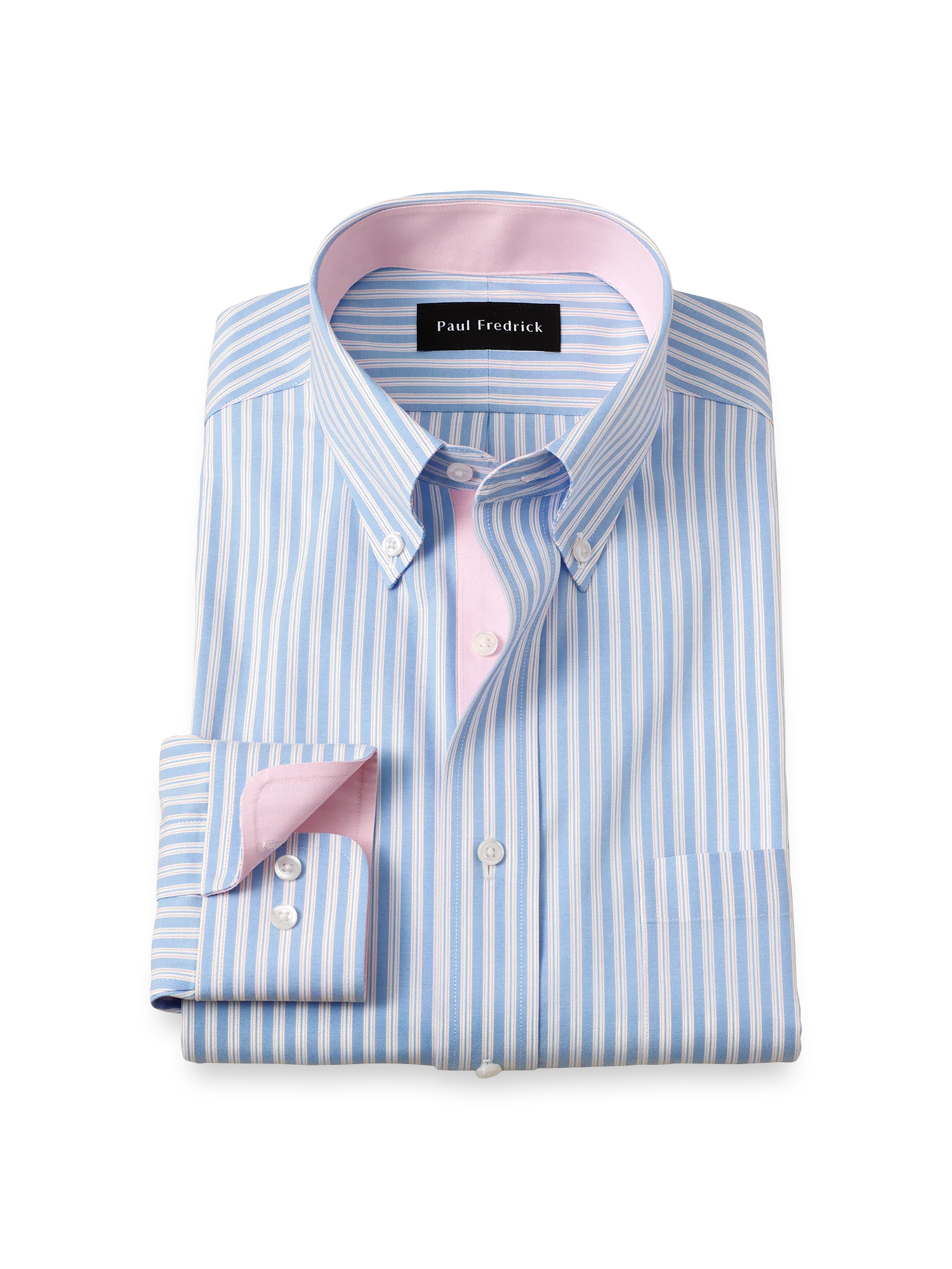 Comfort Stretch Non-Iron Stripe Dress Shirt With Contrast Trim - Blue/pink
