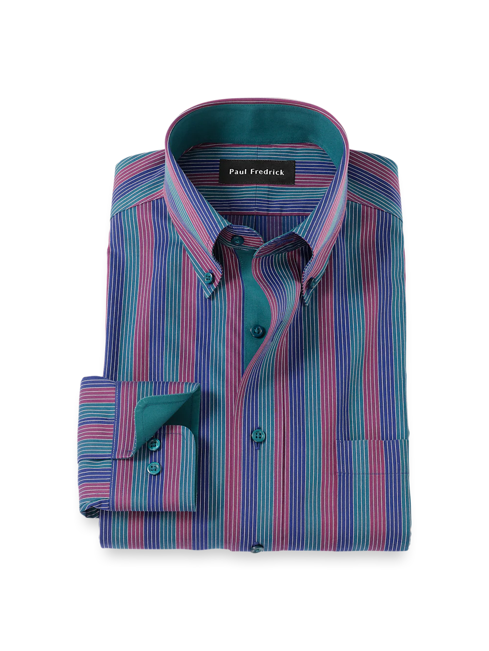 Comfort Stretch Non-Iron Stripe Dress Shirt With Contrast Trim - Multi