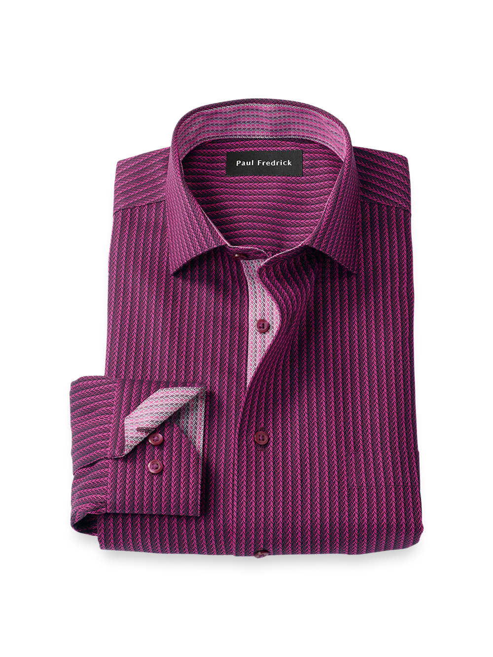 Comfort Stretch Non-Iron Stripe Dress Shirt With Contrast Trim - Burgundy