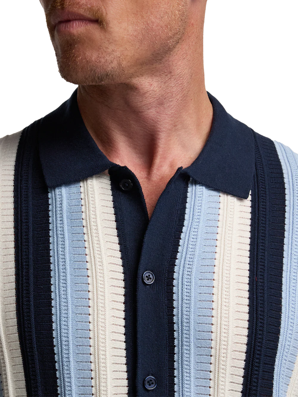 Cotton Button Front Polo - Blue Multi - Image 3