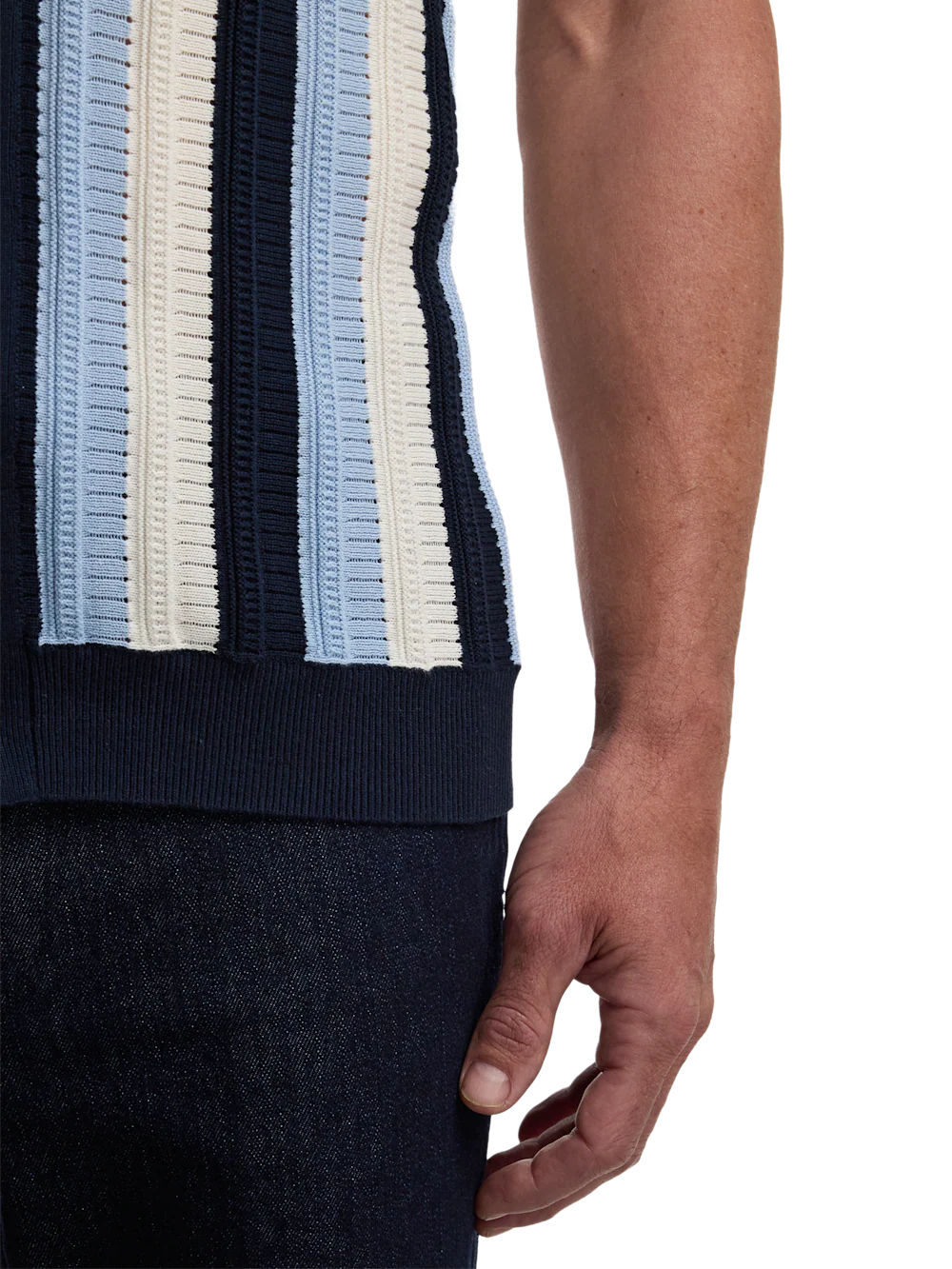 Cotton Button Front Polo - Blue Multi - Image 4