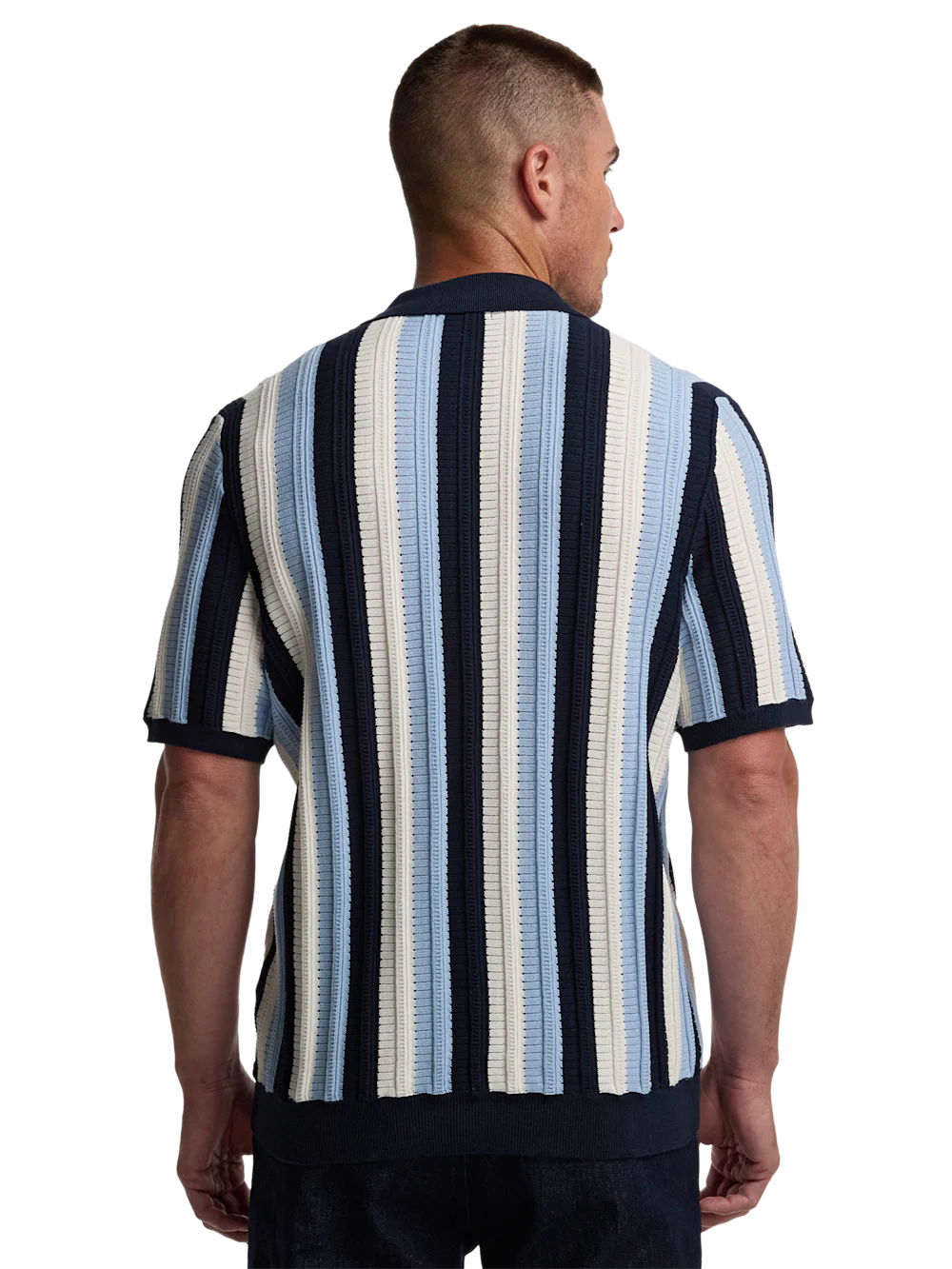 Cotton Button Front Polo - Blue Multi - Image 5
