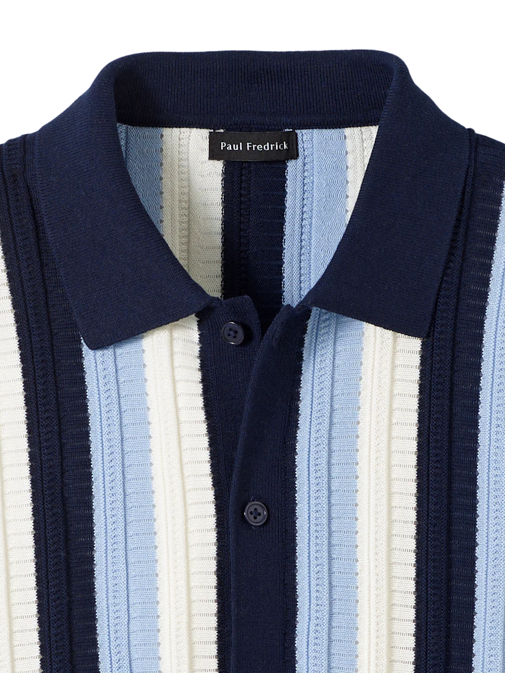 Cotton Button Front Polo - Blue Multi - Image 6