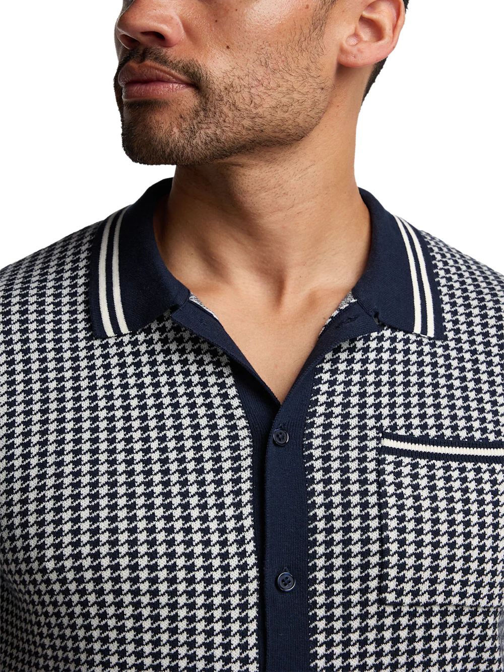 Cotton Button Front Polo - Navy - Image 3