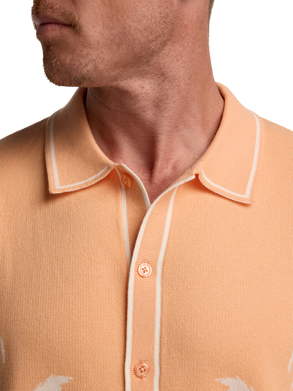 Cotton Button Front Polo - Peach - Image 3