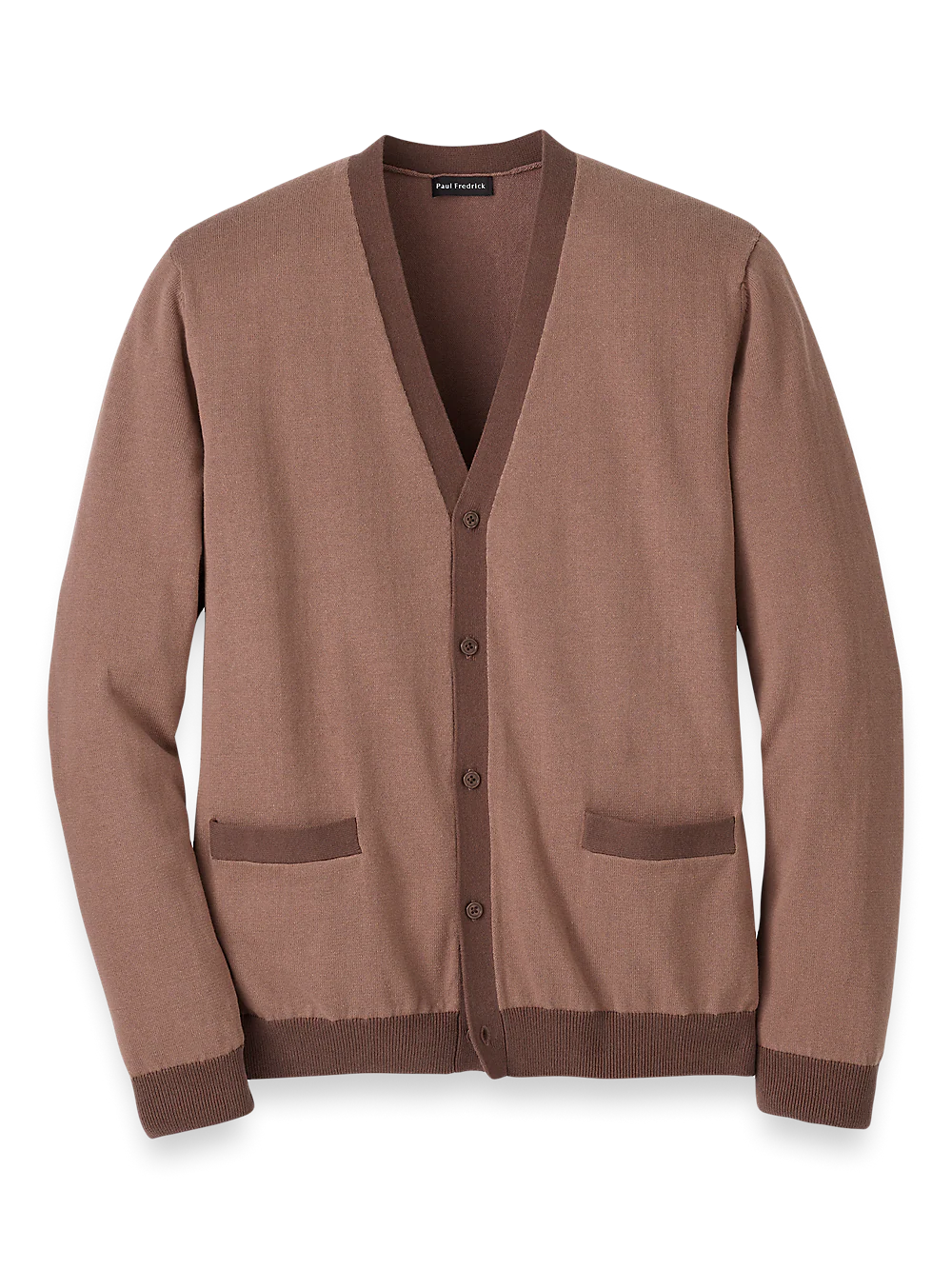 Cotton Button Front V-neck Cardigan - Brown
