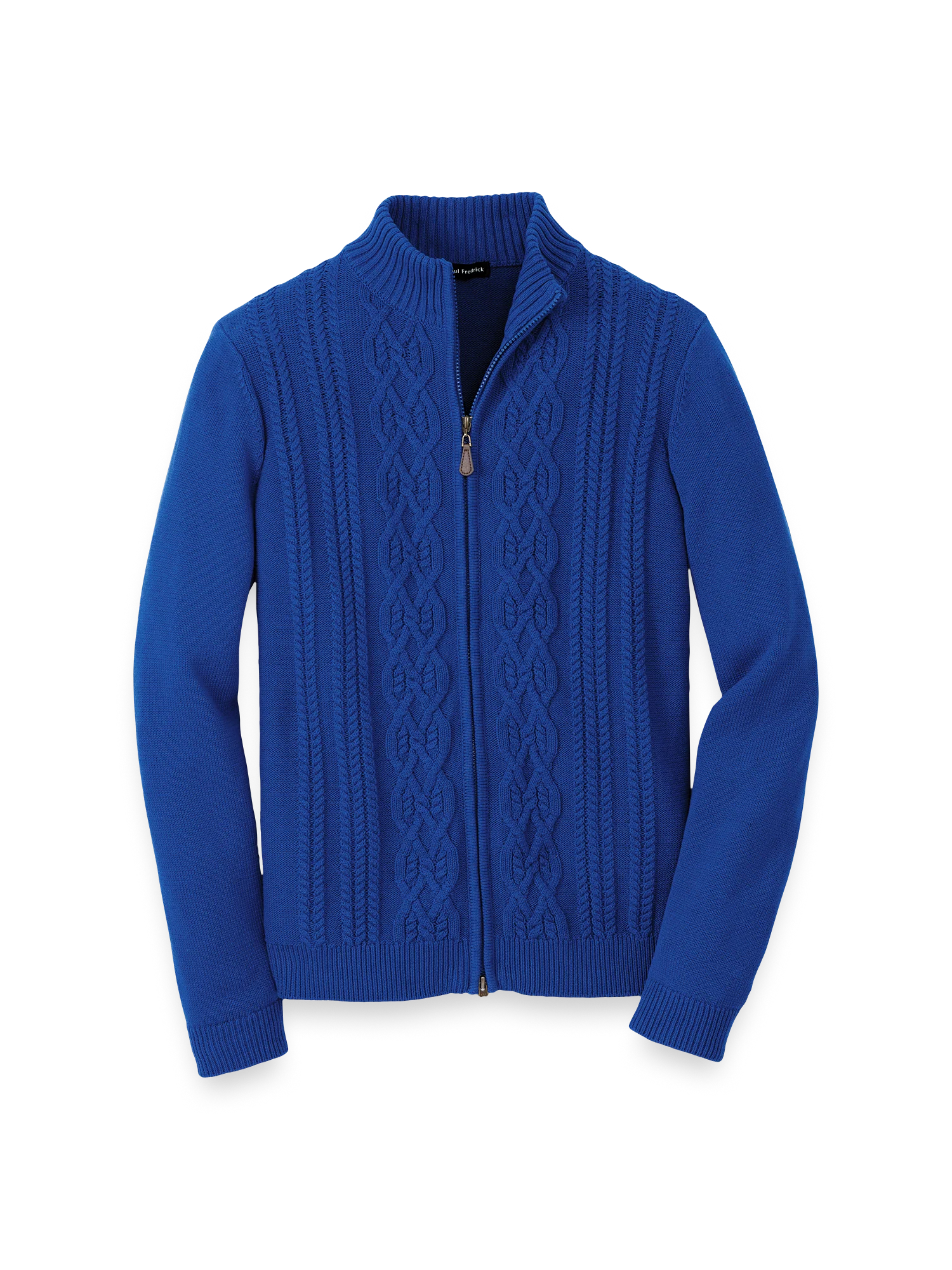 Cotton Cable Full Zip Mock Neck Sweater - Cobalt