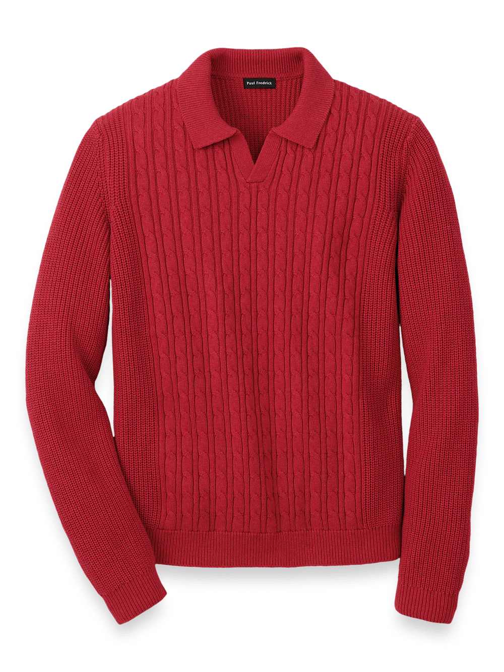 Cotton Cable V-neck Polo - Red