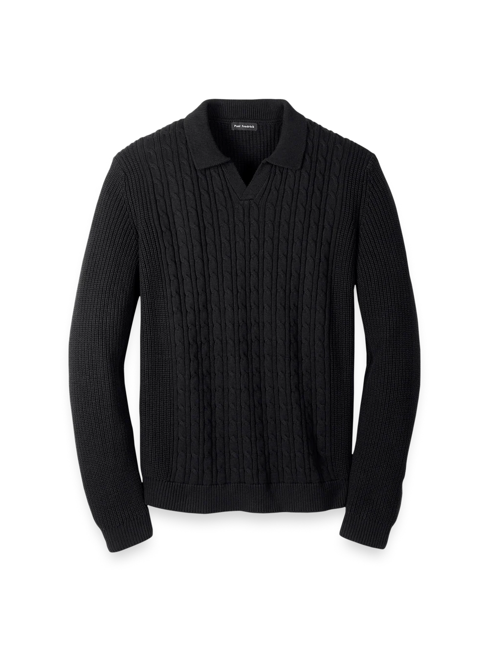 Cotton Cable V-neck Polo - Black