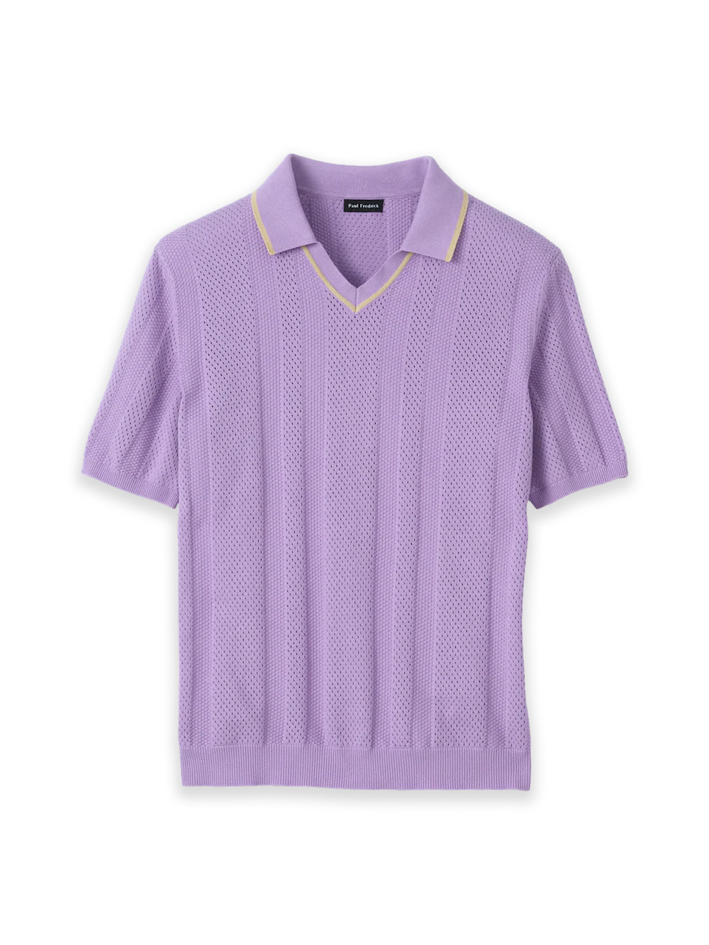 Cotton Crochet V-Neck Polo - Lavender
