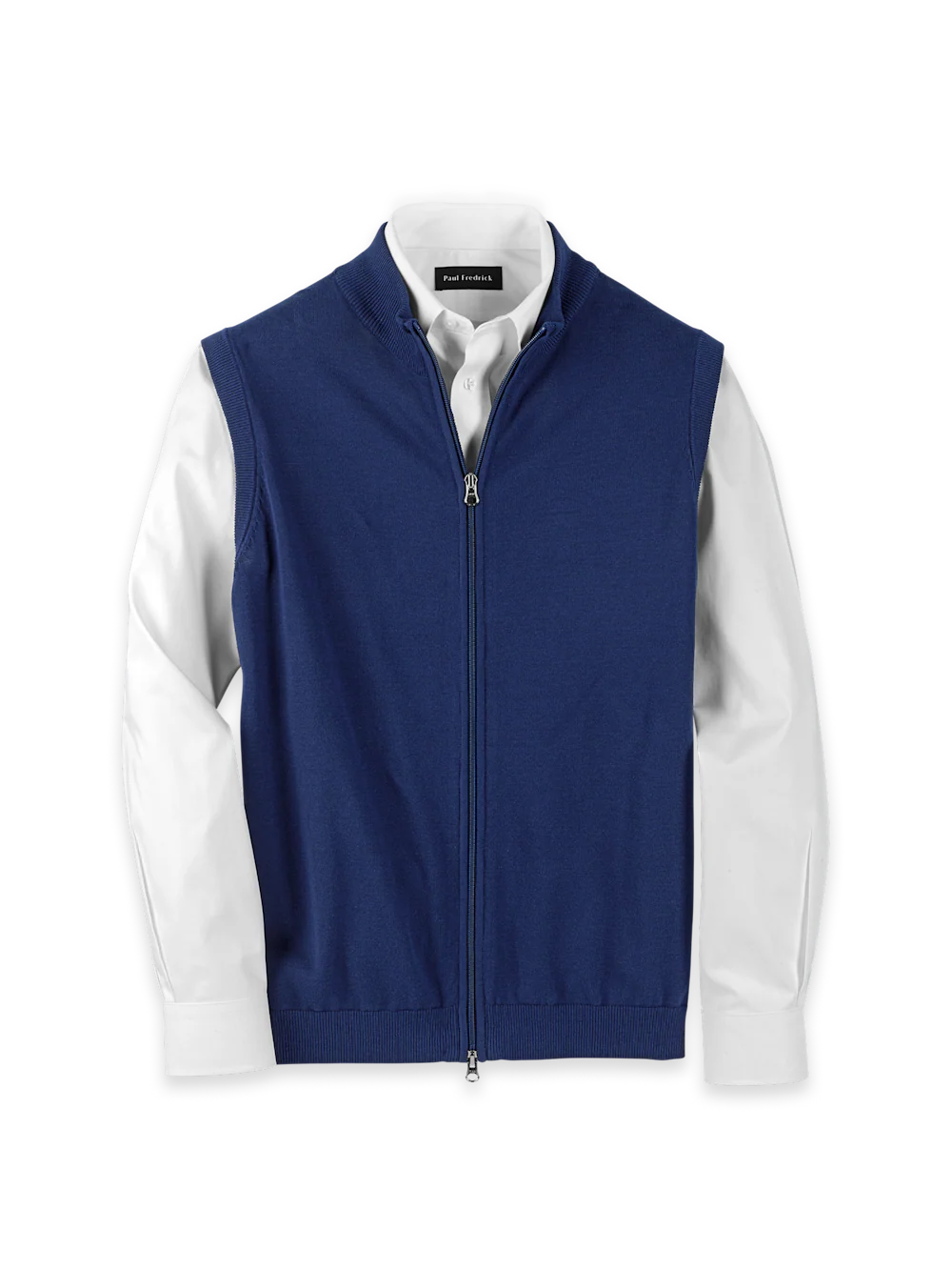Cotton Full Zip Mock Neck Vest - Blue