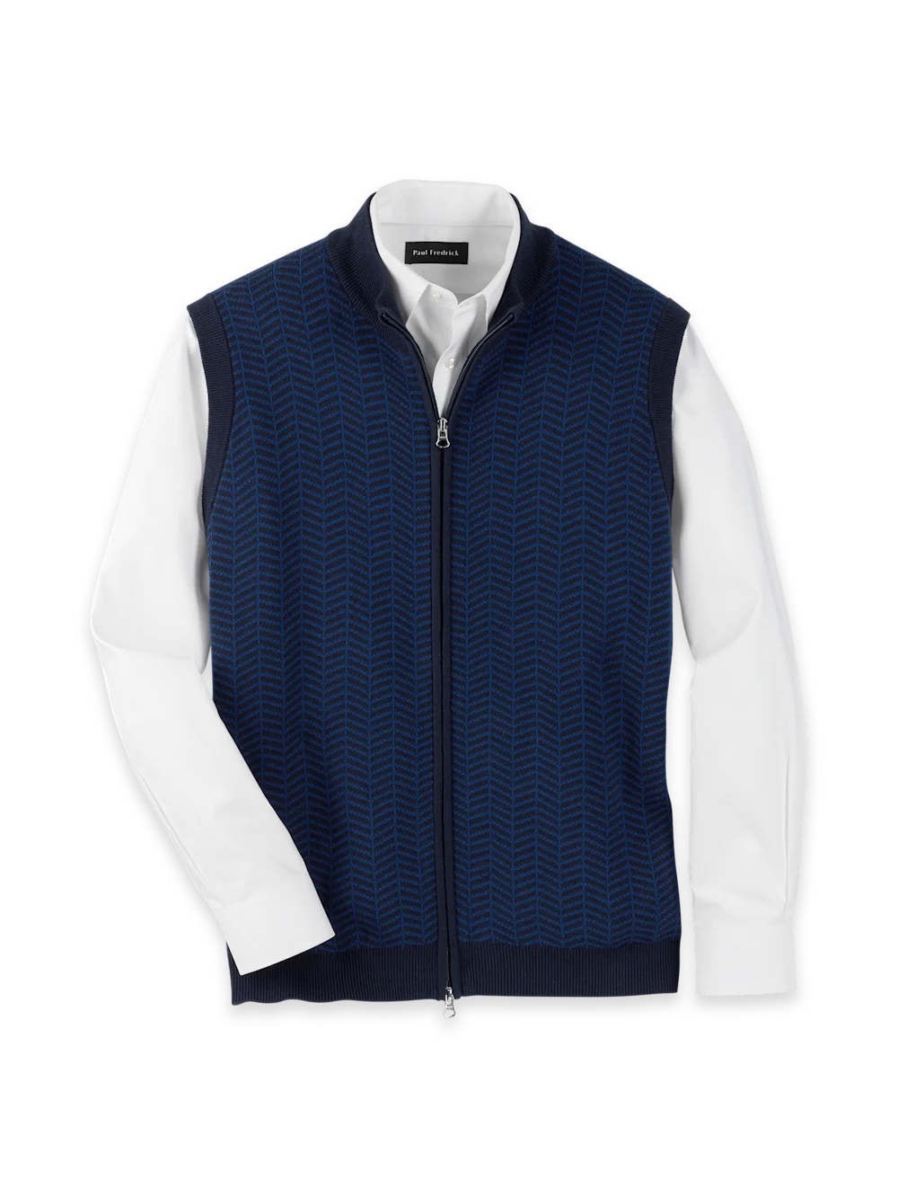 Cotton Full Zip Mock Neck Vest - Navy