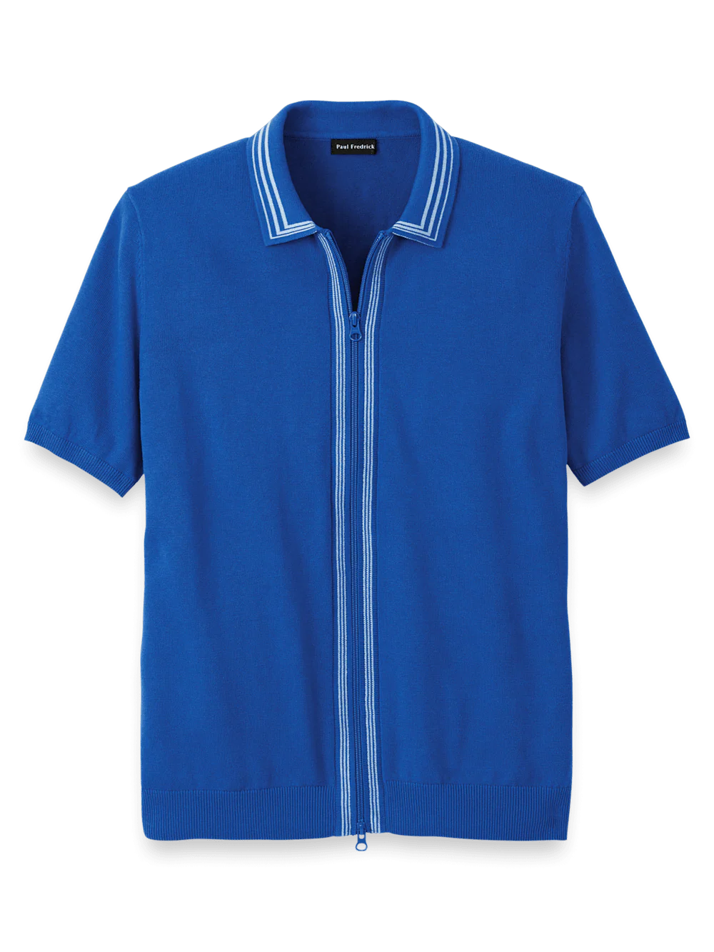 Cotton Full Zip Polo - Blue