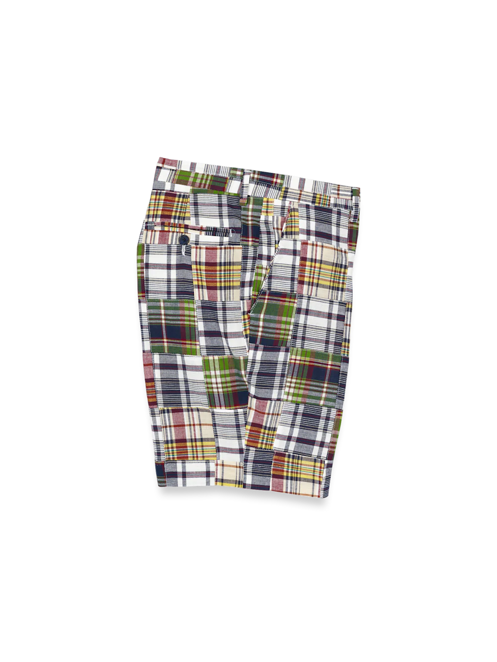 Cotton Madras Flat Front Shorts - Blue Multi