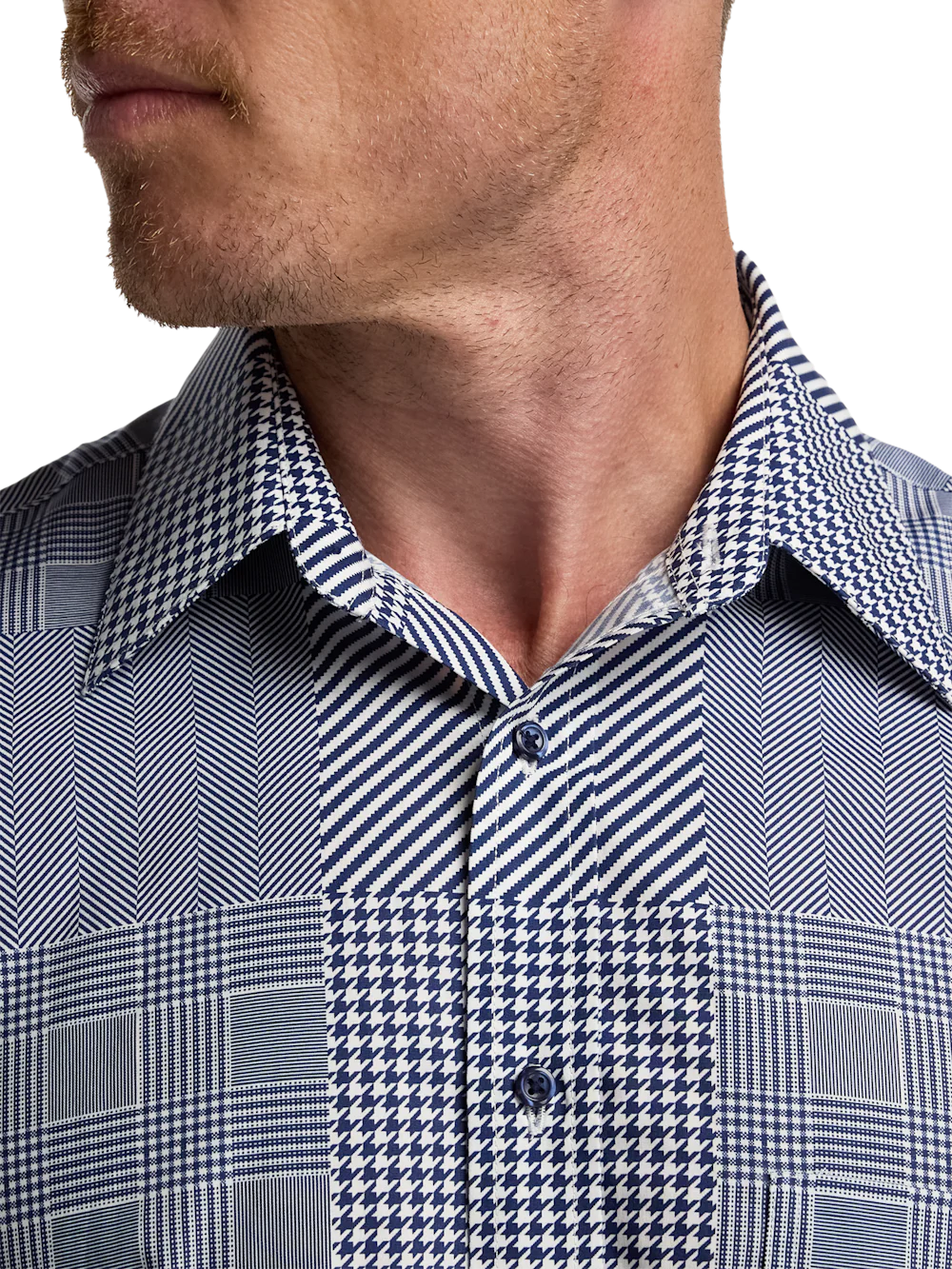 Cotton Patchwork Casual Shirt - Blue - Image 3