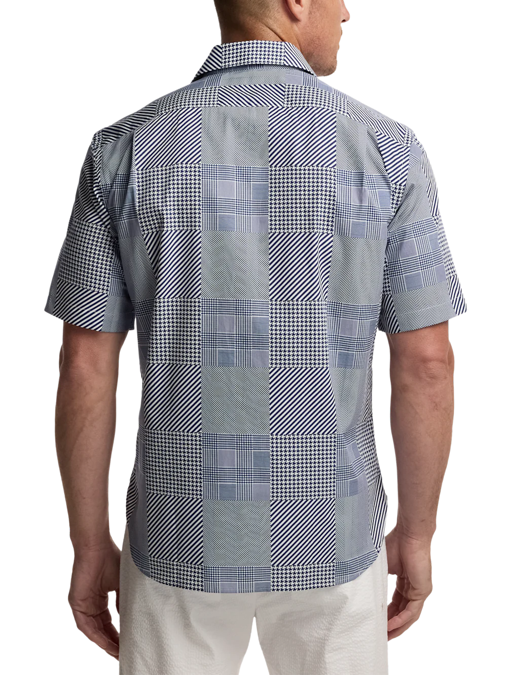 Cotton Patchwork Casual Shirt - Blue - Image 5