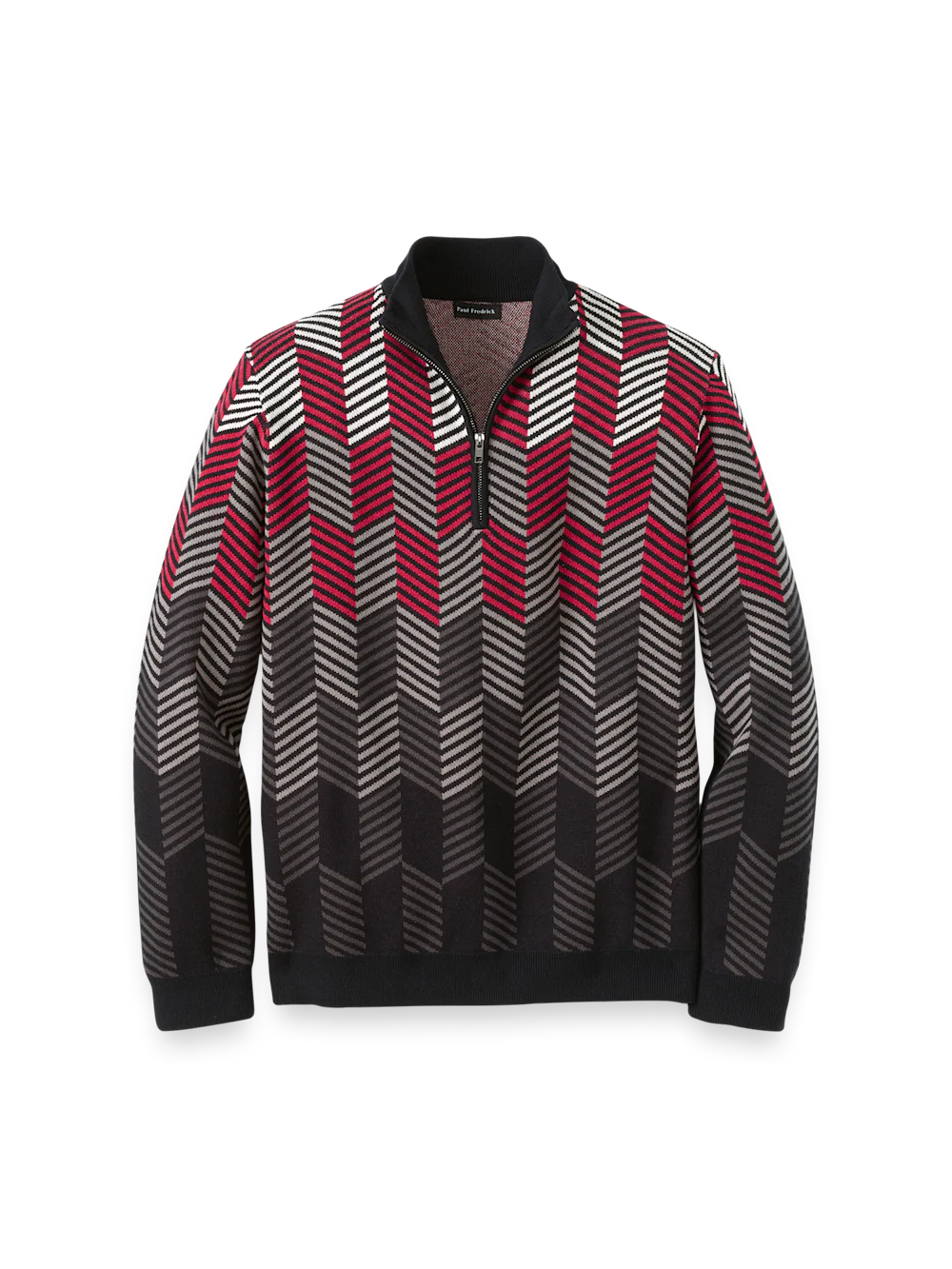 Cotton Quarter Zip Mock Neck Sweater - Black/red