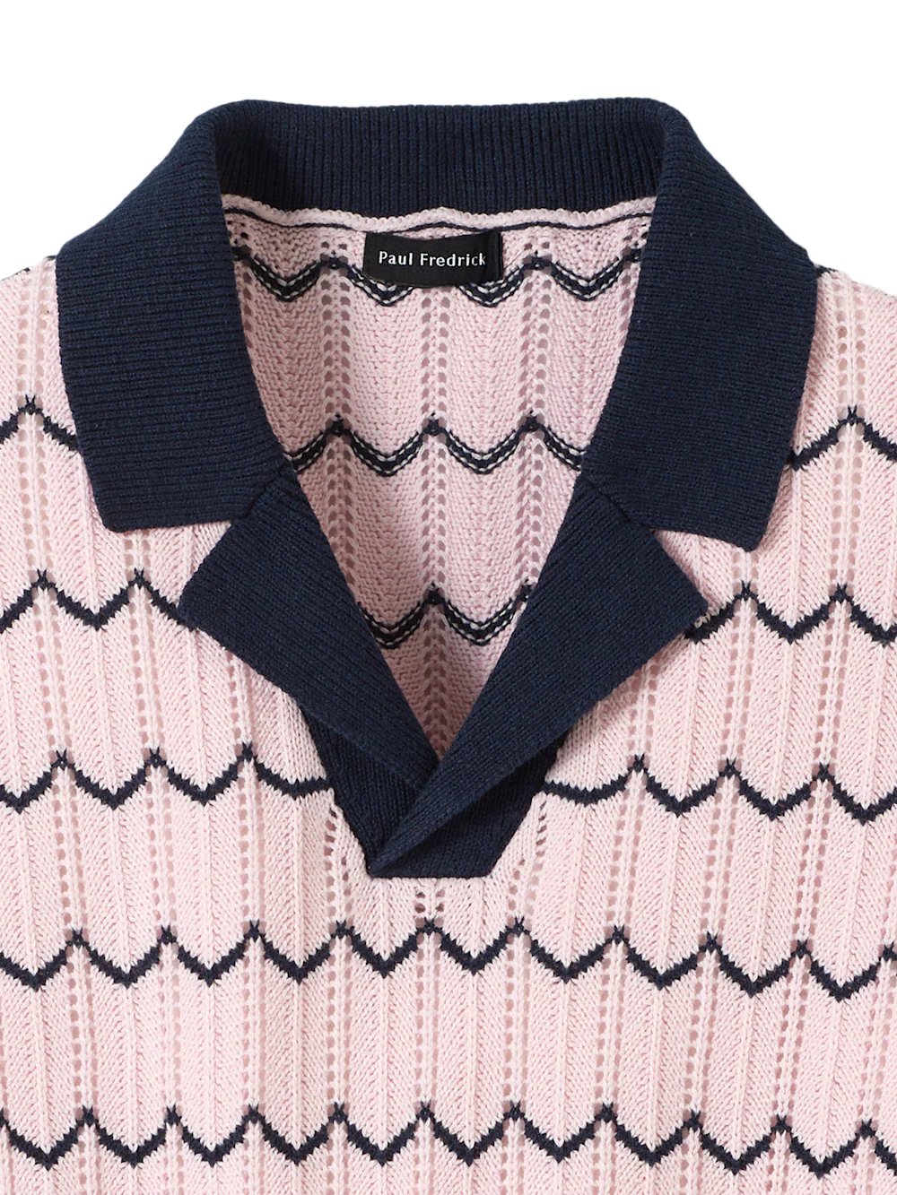 Cotton Scalloped Stripe Camp Sweater - Pink - Image 6