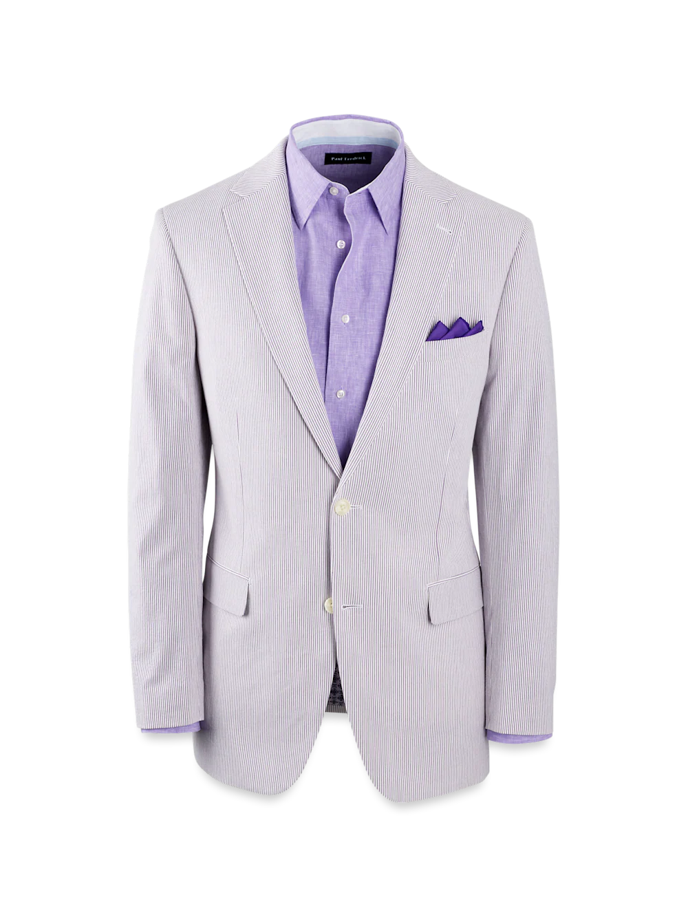 Cotton Stretch Stripe Seersucker Single Breasted Notch Lapel Suit Jacket - Purple/white