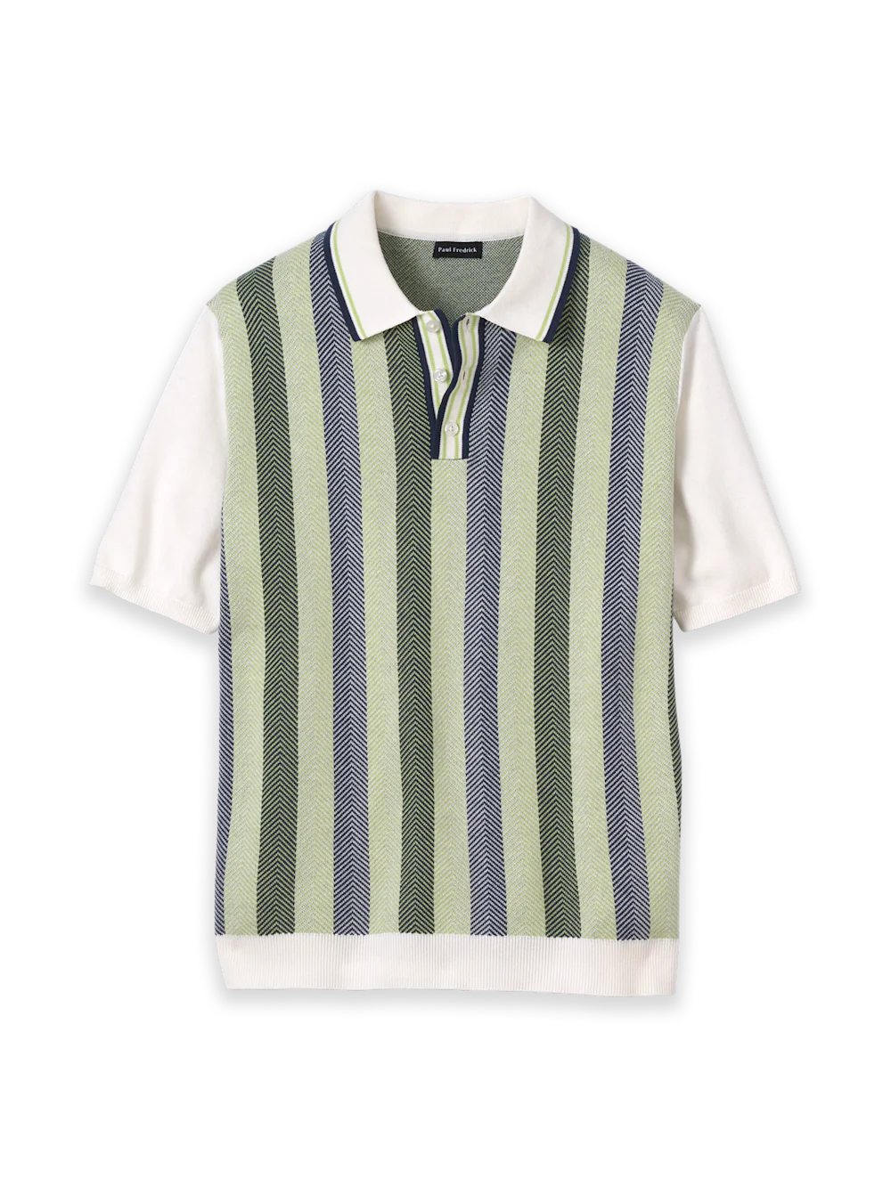 Cotton Three Button Polo - Green Multi