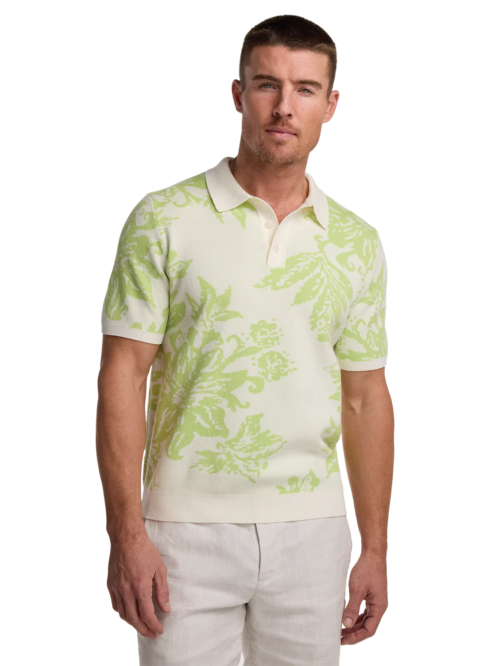 Cotton Three Button Polo - Green - Image 2