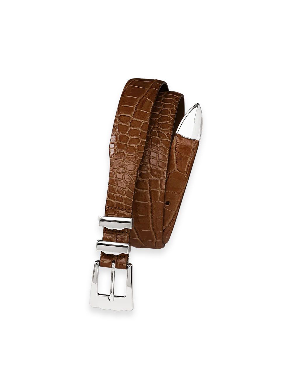 Crocodile Embossed with Metal Keeper & Tip Belt - Brandy