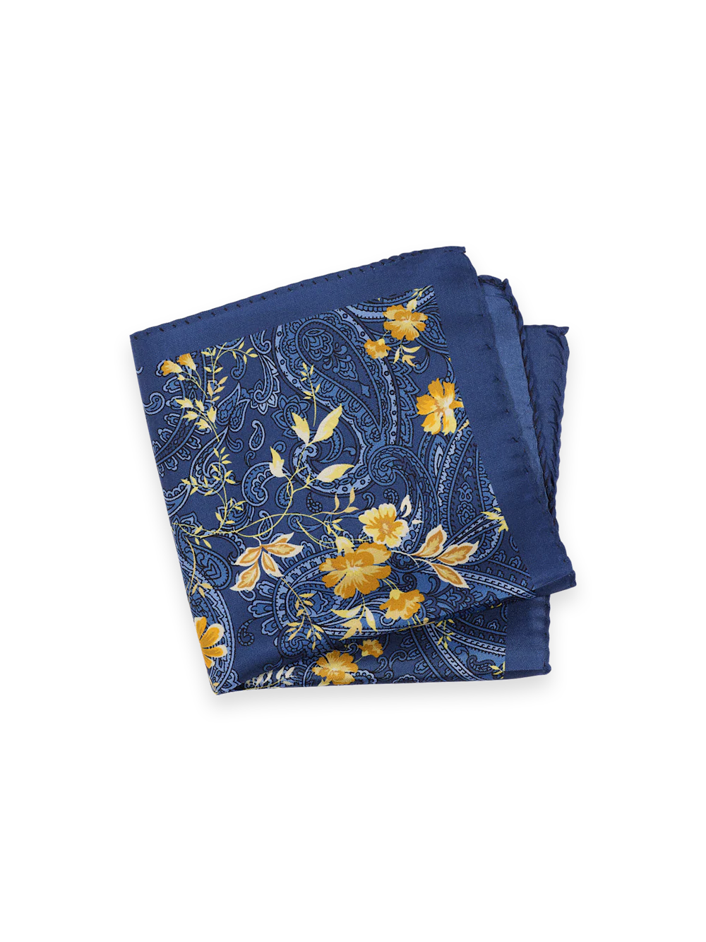 Floral Printed Silk Pocket Square - Blue/yellow