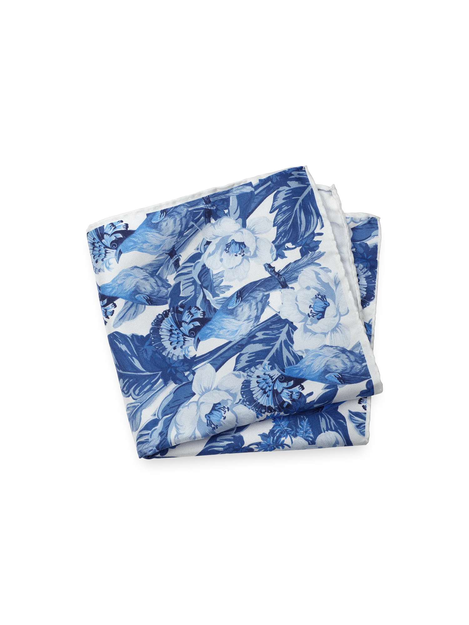 Floral Silk Pocket Square - Blue/white