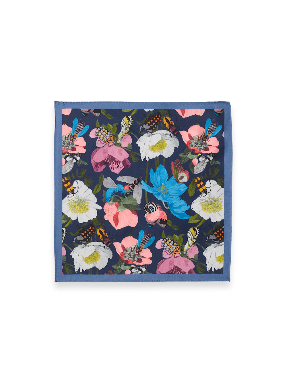 Floral Silk Pocket Square - Navy Multi - Image 2