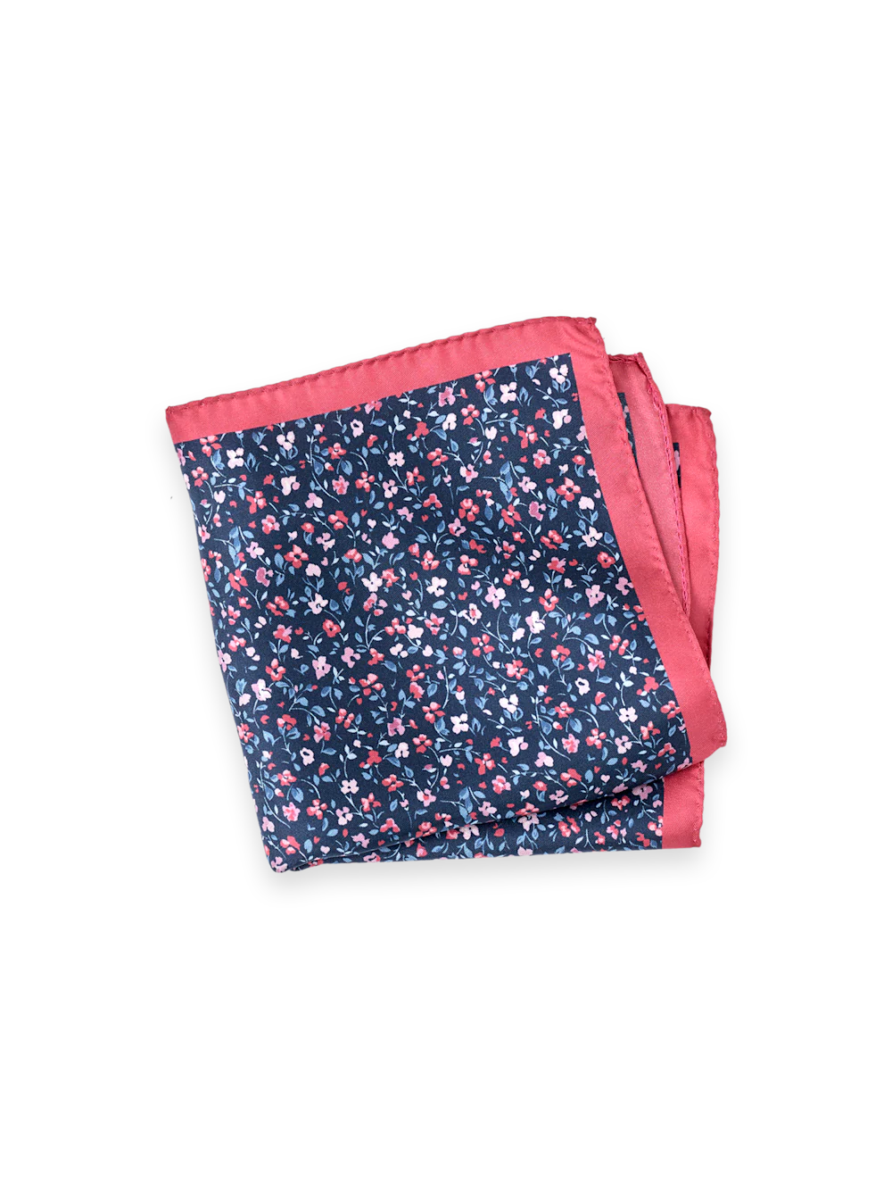 Floral Silk Pocket Square - Navy/pink