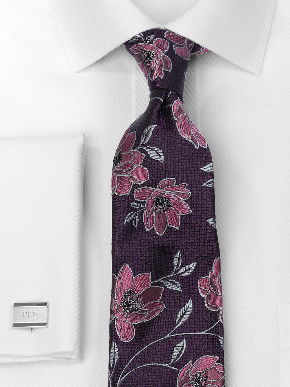 Floral Woven Silk Tie - Purple - Image 2