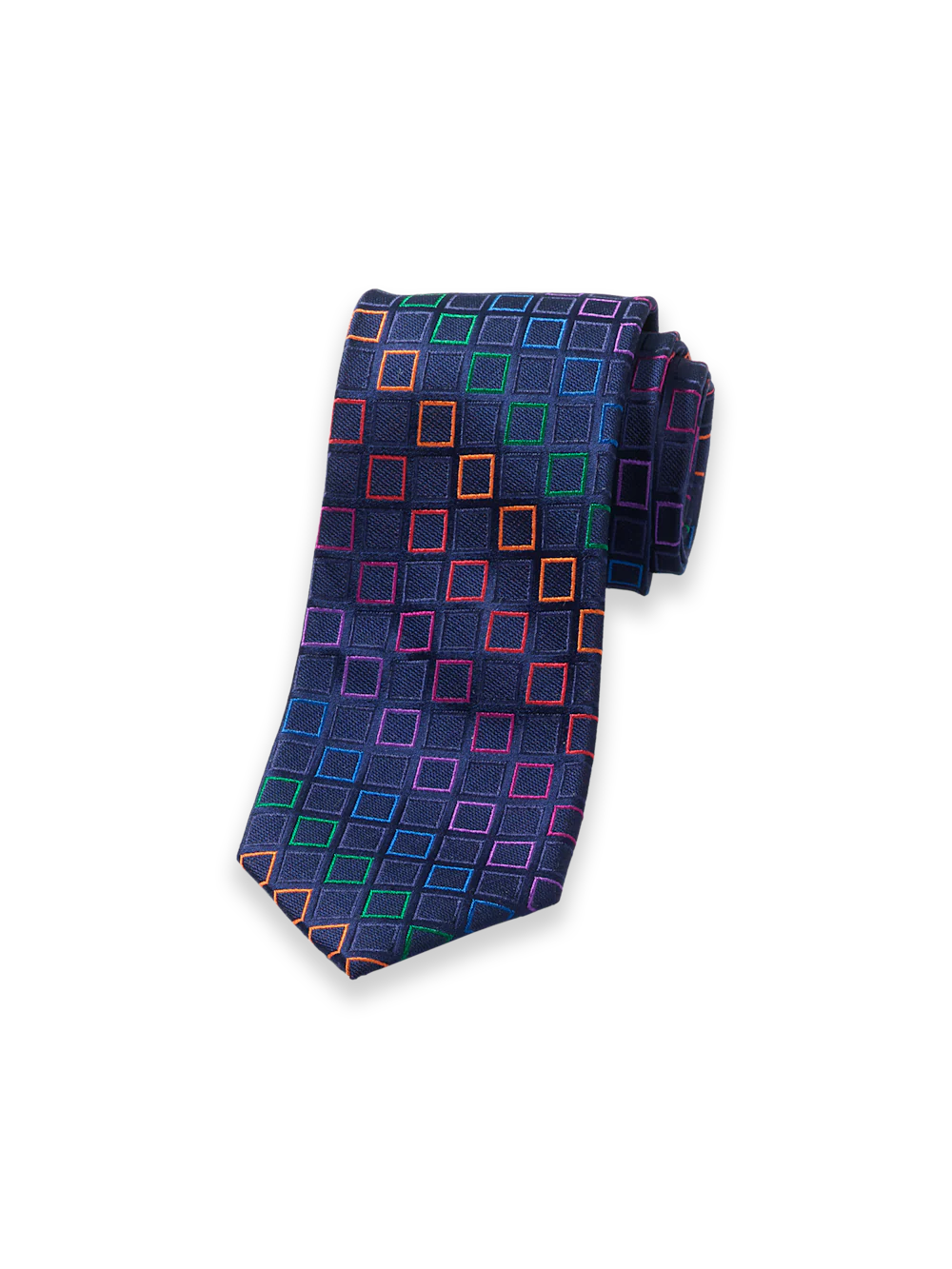 Geometric Woven Silk Tie - Navy Multi