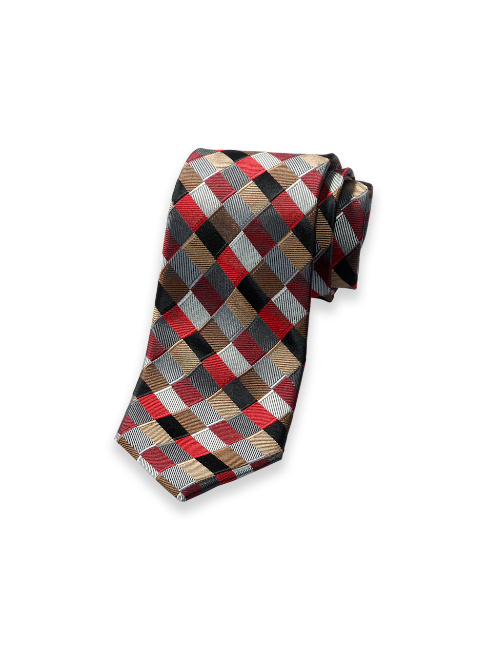 Geometric Woven Silk Tie - Red Multi