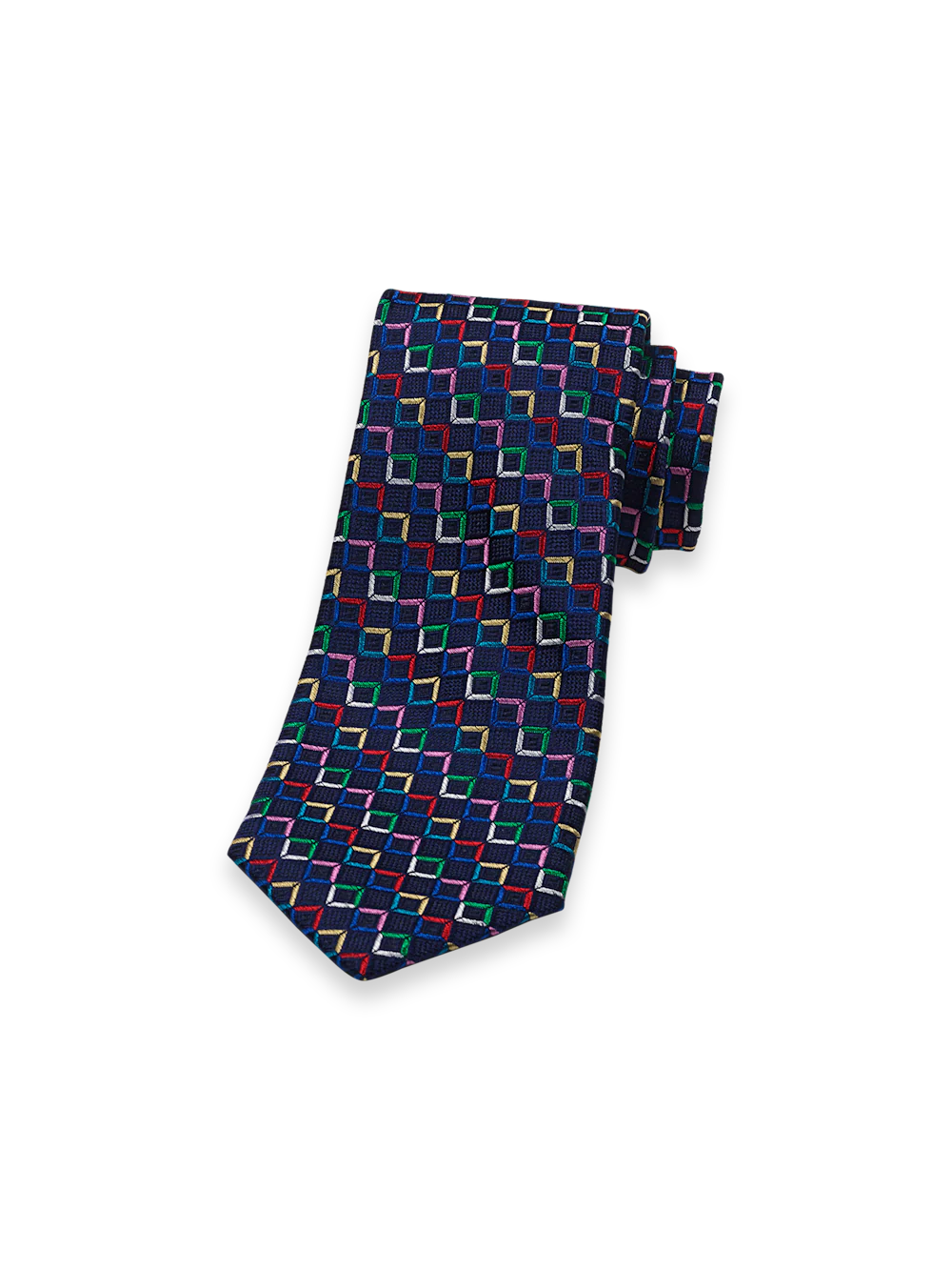Geometric Woven Silk Tie - Navy Multi